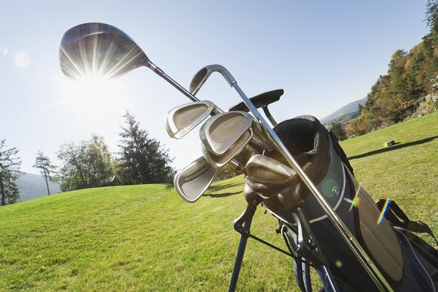 Golf Bag with Clubs in Sunset