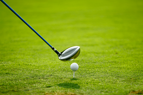 Golf Ball and Club on Grass